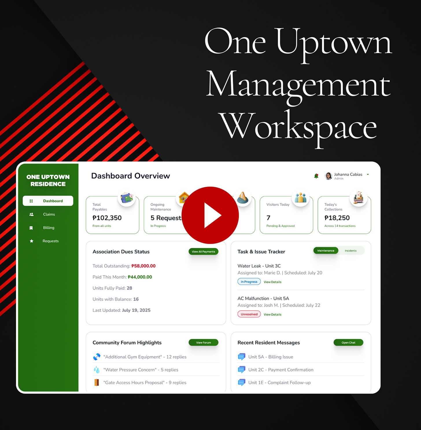 Admin portal dashboard for community management